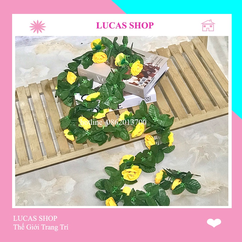 Hoa Giả - Dây Leo Hoa Hồng Trà 2m Trang Trí Tường Nhà, Quán Cafe, Studio