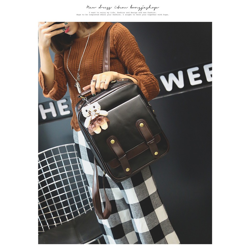 BLN49H508 BALO NỮ THỜI TRANG PHONG CÁCH VINTAGE BALO VUÔNG HỌC SINH DA PU ULZZANG