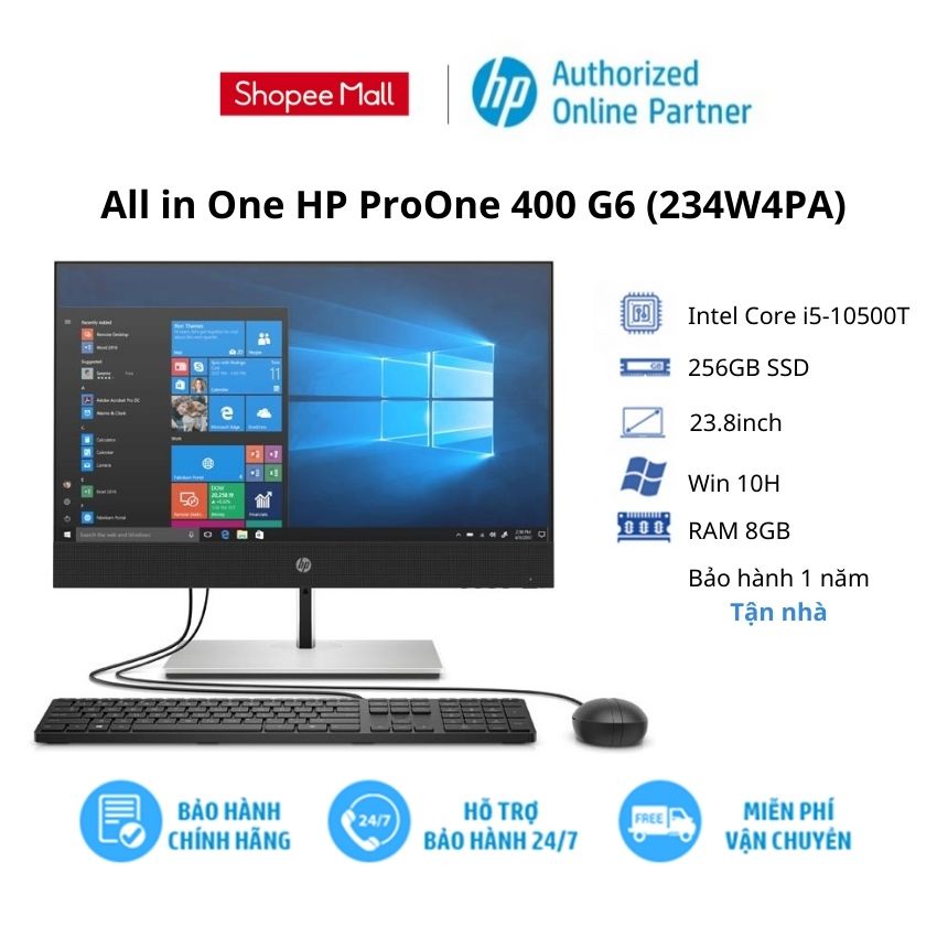 [ELHP13 giảm 10% tối đa 2TR] Máy tính để bàn AIO HP ProOne 400 G6 (234W4PA)/Core i5/ RAM 8GB/ 256GB SSD/ 23.8''