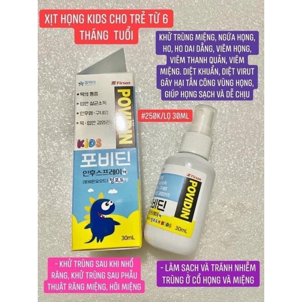 Xịt Họng Sinh Học Kháng Khuẩn POVIDIN Cho Bé Từ 6M+ Nội Địa Hàn Quốc (30ml) [sishibaby]