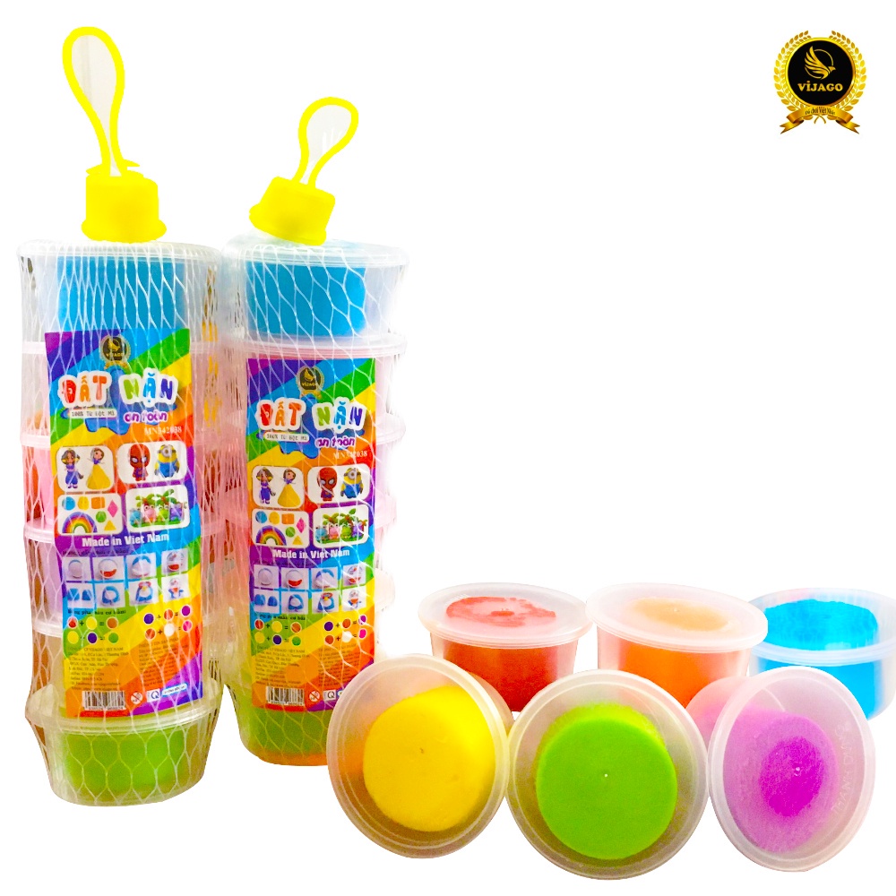 Bộ 6 Màu Đất Nặn Làm Từ 100% Bột Mì Không Khô, Không Dính Hàng Việt Nam Có Hộp Đựng Tiện Lợi An Toàn Cho Bé