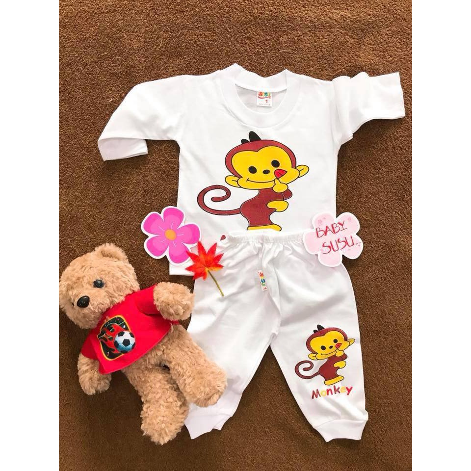 COMBO 5 Bộ quần áo trẻ em thun cotton SUSU | Mẫu Dài Trắng Bo Gấu | Size 1-8 cho bé 5-21kg| Đồ bộ bé trai, bé gái