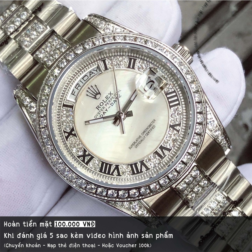 Đồng Hồ Nam RL GOLD DAY-DATE Full Đá Máy Cơ Automatic Nhật Size 38 Chống Nước 5ATM