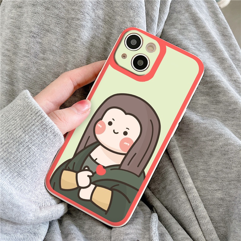 Ốp iphone - Ốp lưng iphone cạnh vuông Roro mona thả tim dành cho ip 6 đến 14promax - ng053