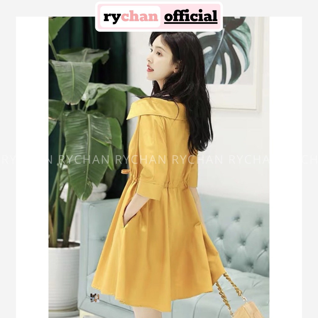 DX916 - Đầm Xòe Rút Eo Cổ Sơ Mi Đầm Vàng Tay Lở Đầm Xòe Đi Chơi Trẻ Trung Năng Động
