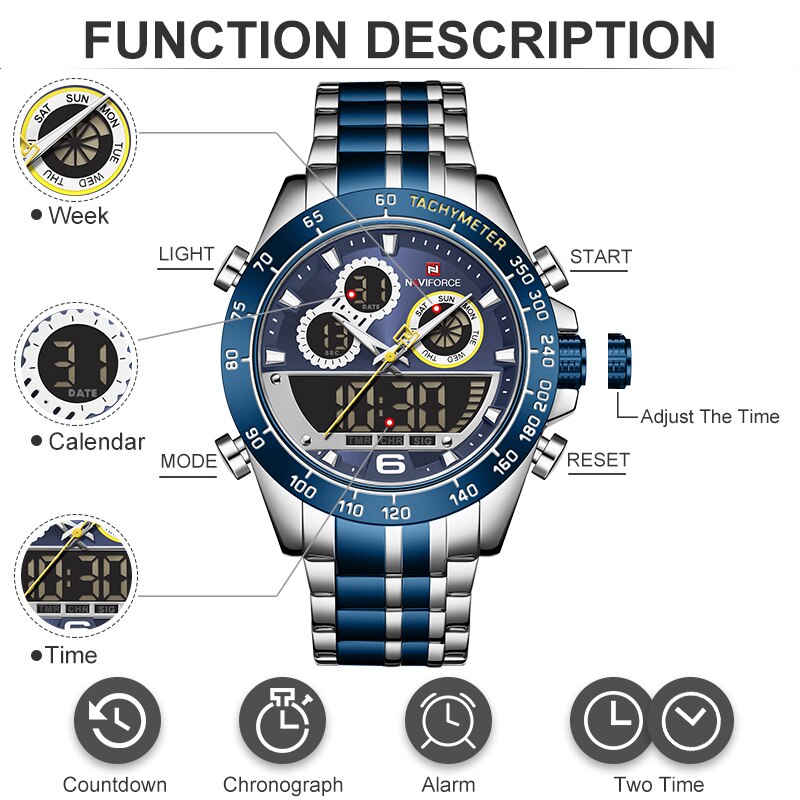 Đồng Hồ Thạch Anh NAVIFORCE NF9188 Bằng Thép Không Gỉ Chống Thấm Nước Thời Trang Thể Thao Cho Nam