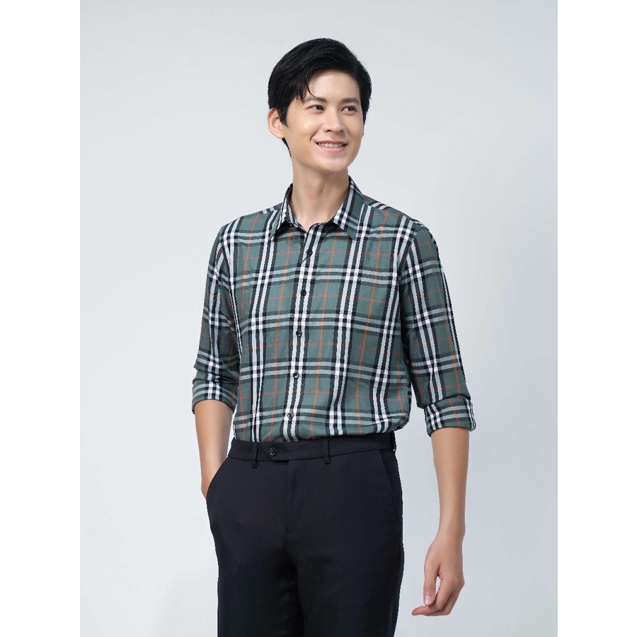 Áo sơ mi dài tay nam OWEN AS220888D công sở Vải Sợi Tre cao cấp Màu Kẻ Caro Xanh Đen Trắng Cam Dáng Ôm Tà Lượn Không Túi