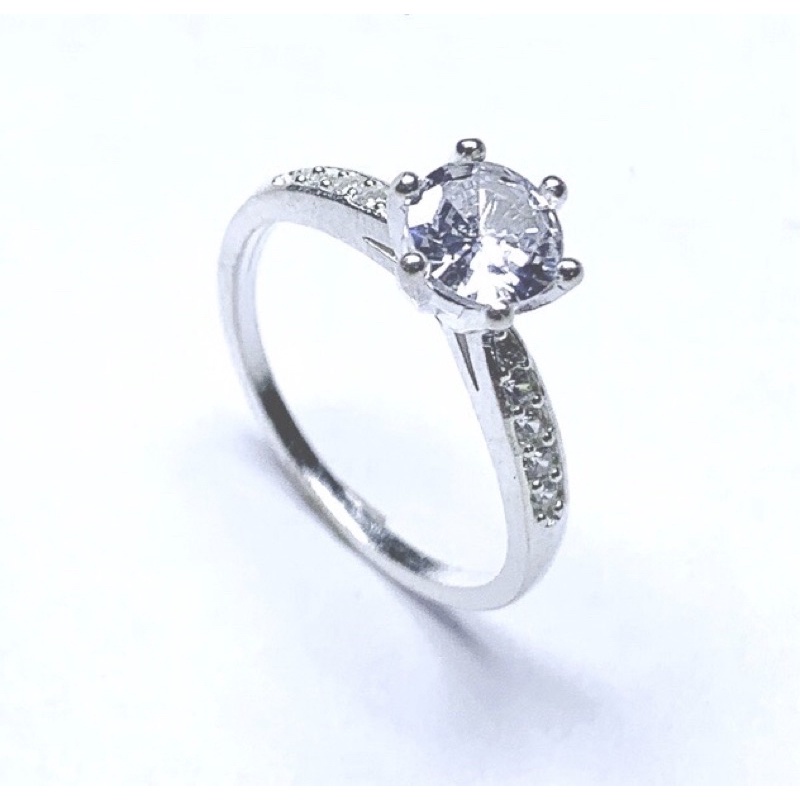 Nhẫn nữ bạc thật đính đá 5ly sáng đẹp - Kho sỉ bạc Nhất Linh