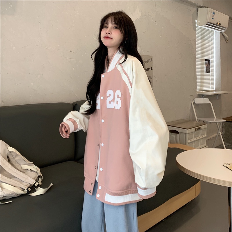 【ZHELIHANGFEI】Áo Khoác Bóng Chày Dáng Rộng Phong Cách Nhật Bản