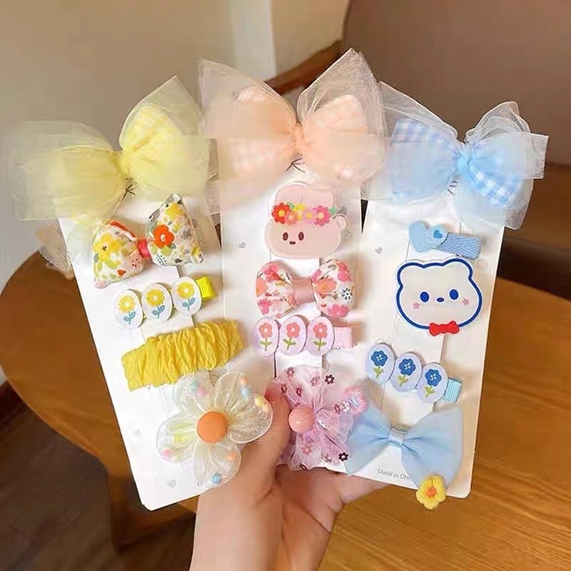 Kẹp Tóc Nơ Viền Vải Lưới Dễ Thương Cho Bé Gái