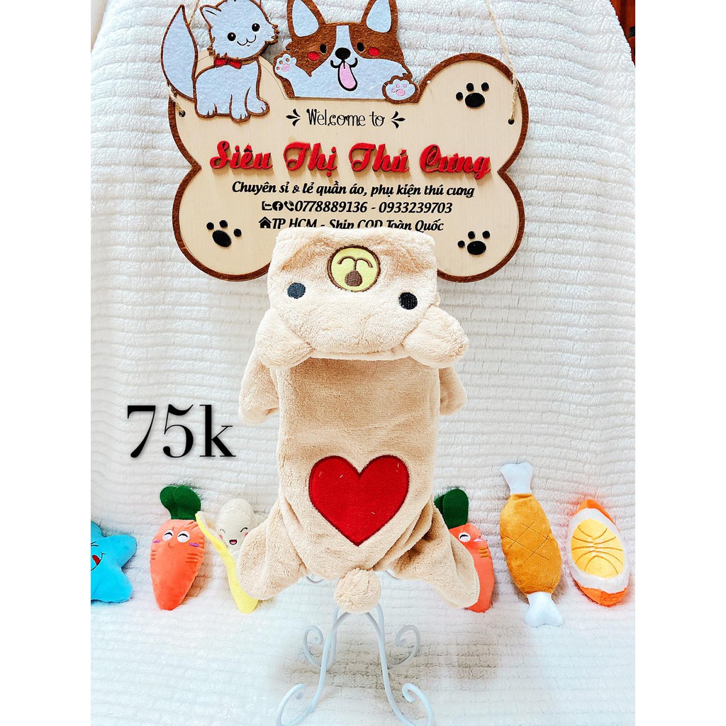 ❌HOT HOT❌ bộ đồ ngủ 4 chân cao cấp dành cho chó mèo, hình con gấu
