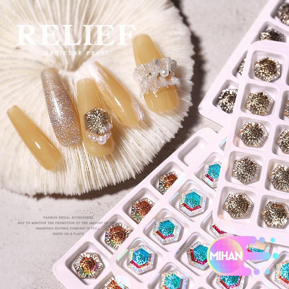 (Hàng Mới Về) Phụ Kiện Trang Trí Móng Tay Nghệ Thuật Họa Tiết Hình Học / Trái Tim / Giọt Nước 3D Diy Mihan1