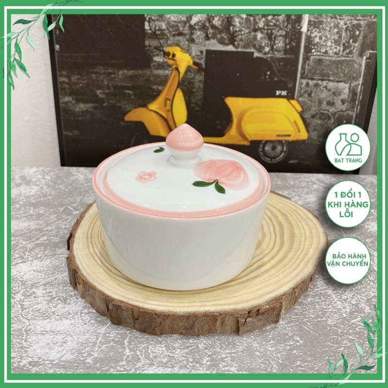 Hũ Sứ Chưng Yến Âu Sứ Có Nắp 200ML Làm Caramen Cho Bé Ăn Dặm Hoạ Tiết Vẽ Tay Gốm Sứ Bát Tràng Cao Cấp