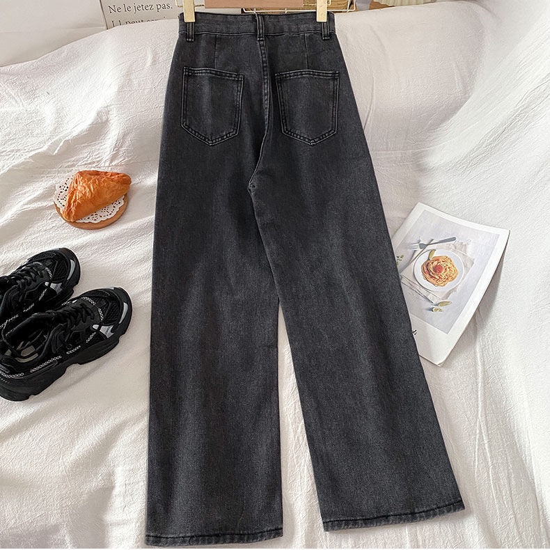 Quần jean SUXI dài lưng cao ống rộng màu trơn thời trang xuân thu dành cho nữ