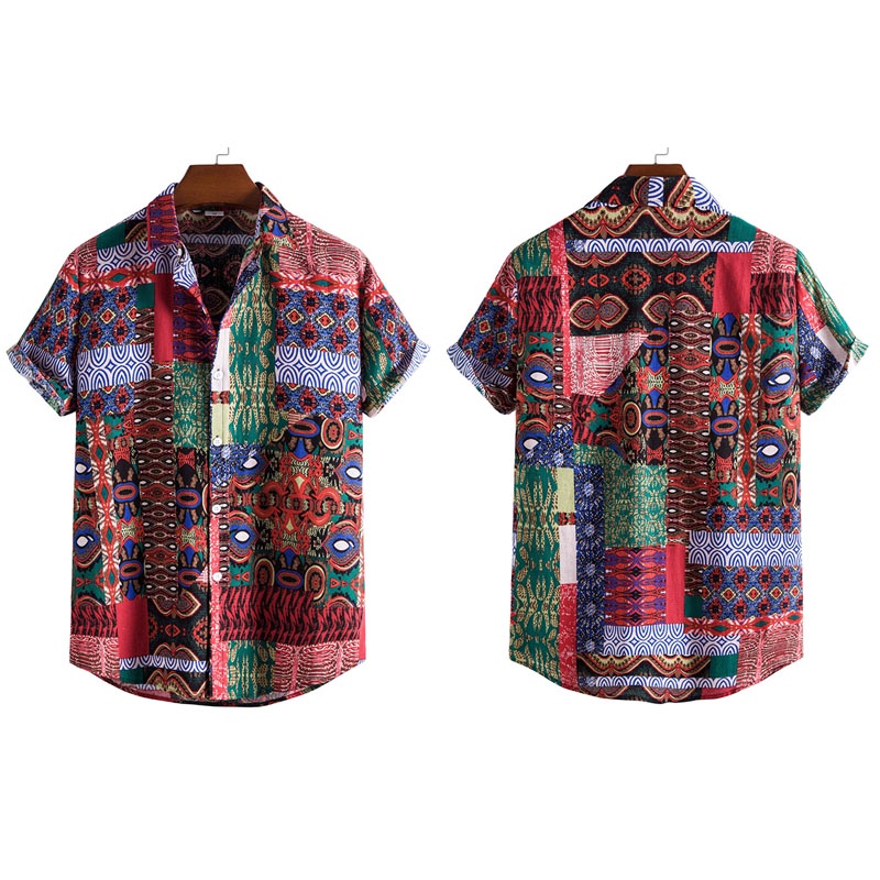 Áo Sơ Mi Hoa Nam Polo Cotton Lanh Tay Ngắn Dáng Rộng Cài Nút In Họa Tiết Hoa Thời Trang Mùa Hè 2022 Plus Size Cho Nam