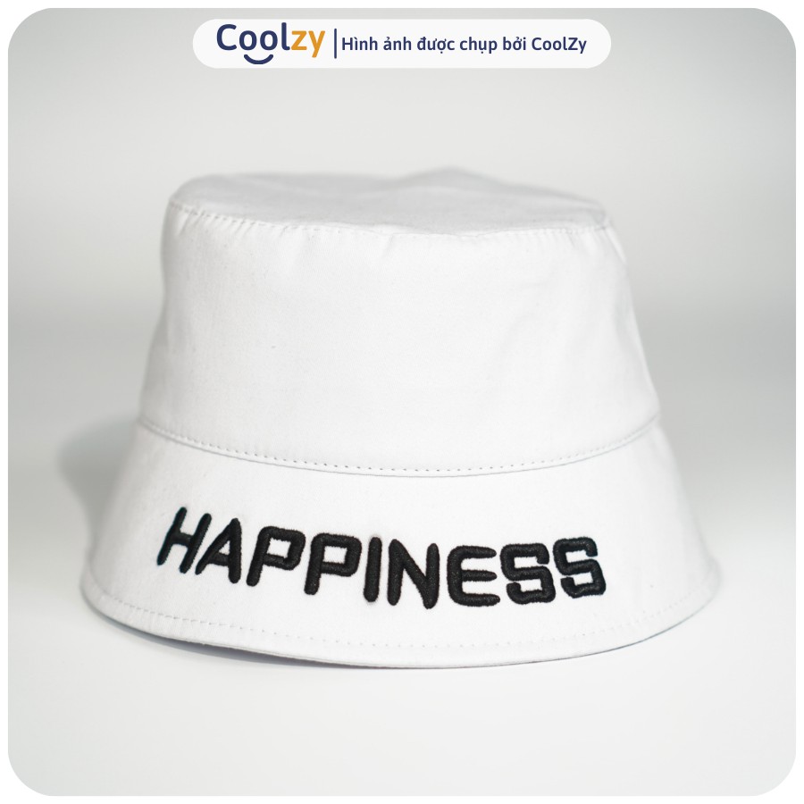 Mũ bucket ❤️Nón tai bèo vành tròn thêu chữ Happiness chất kaki Ulzzang form unisex nam nữ N12