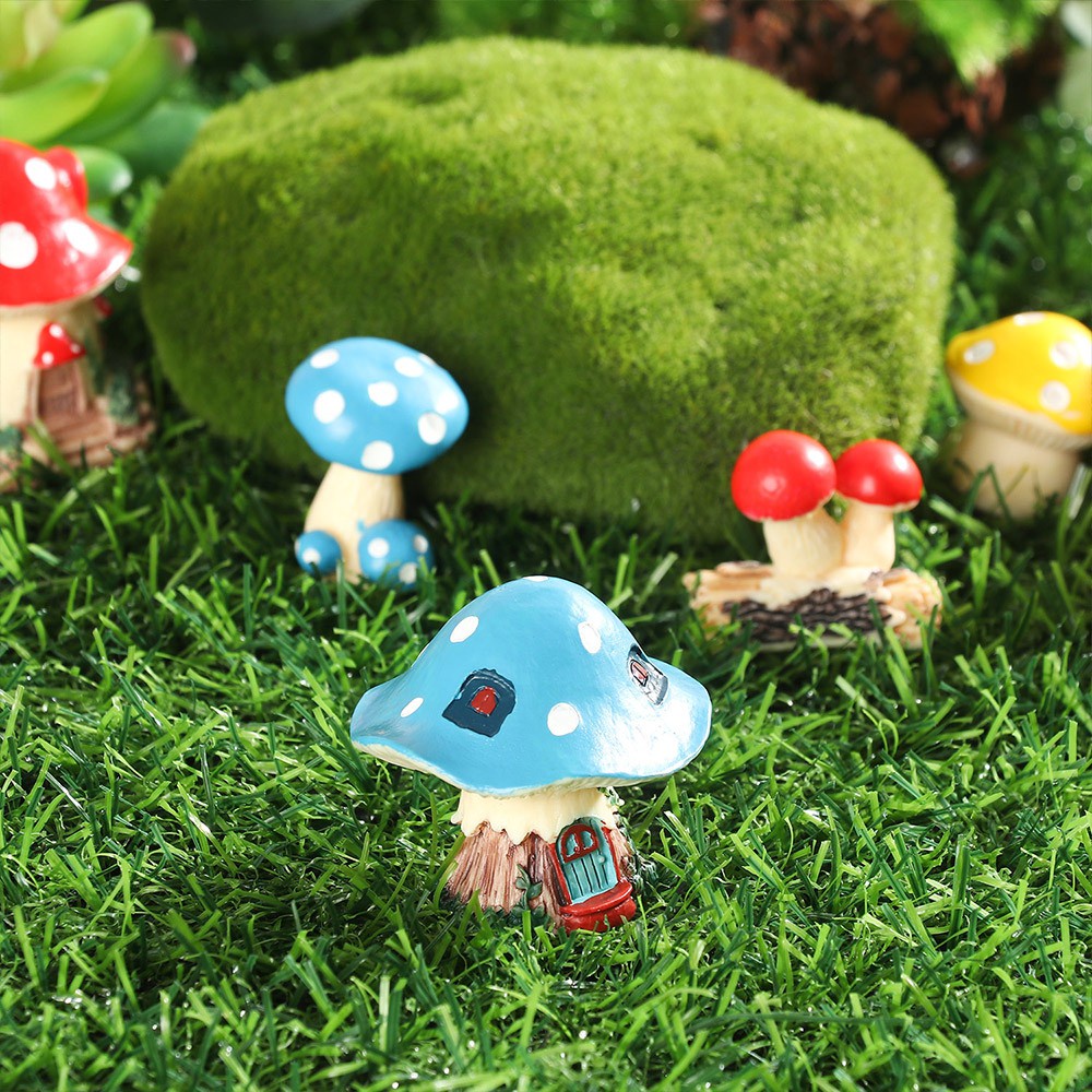 ❤LANSEL❤ Gift Mushroom Figurines Mini Accessories Micro Landscape Miniature Mushroom House Resin Craft Bonsai Ornament Fairy Garden DIY Decor Gnome Terrarium