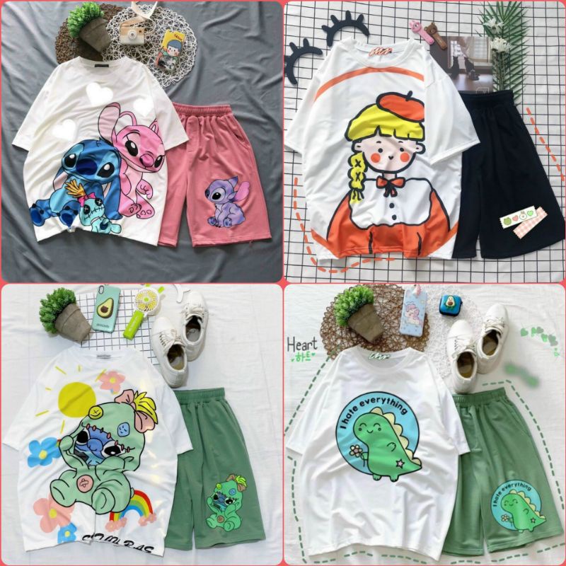 (50 mẫu)Set Đồ bộ Hoạt hình UNISEX. Đồ bộ Bò sữa.set đồ bộ cartoon freesize .(hình sàn chụp thật