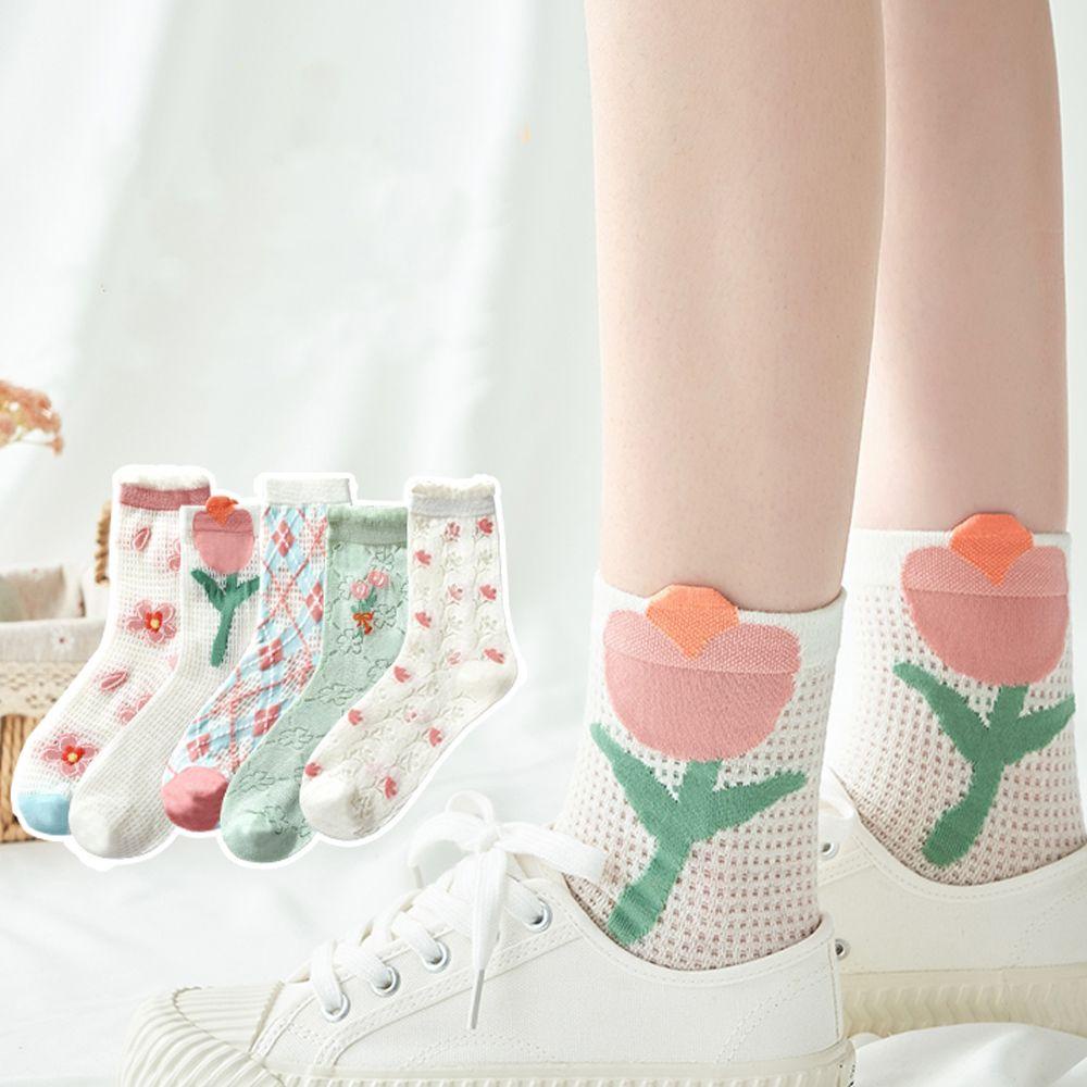 Vớ Lưới Mềm Mại Họa Tiết Hoa Tulip Đơn Giản Thời Trang Nhật Bản Cho Nữ
