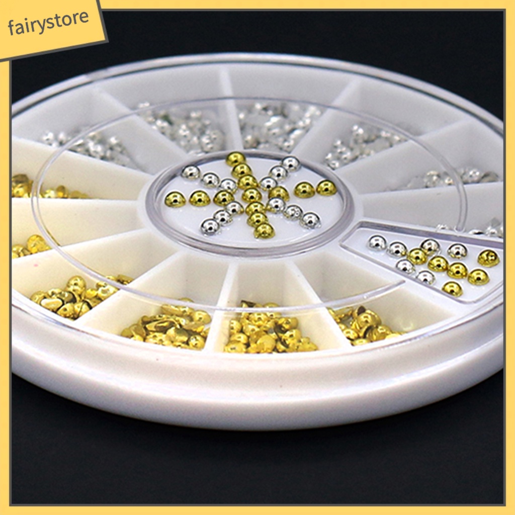 Hộp hình bánh xe đựng hạt đinh tán bằng acrylic kích thước 2mm màu vàng đồng/bạc dán móng tay nghệ thuật tự làm