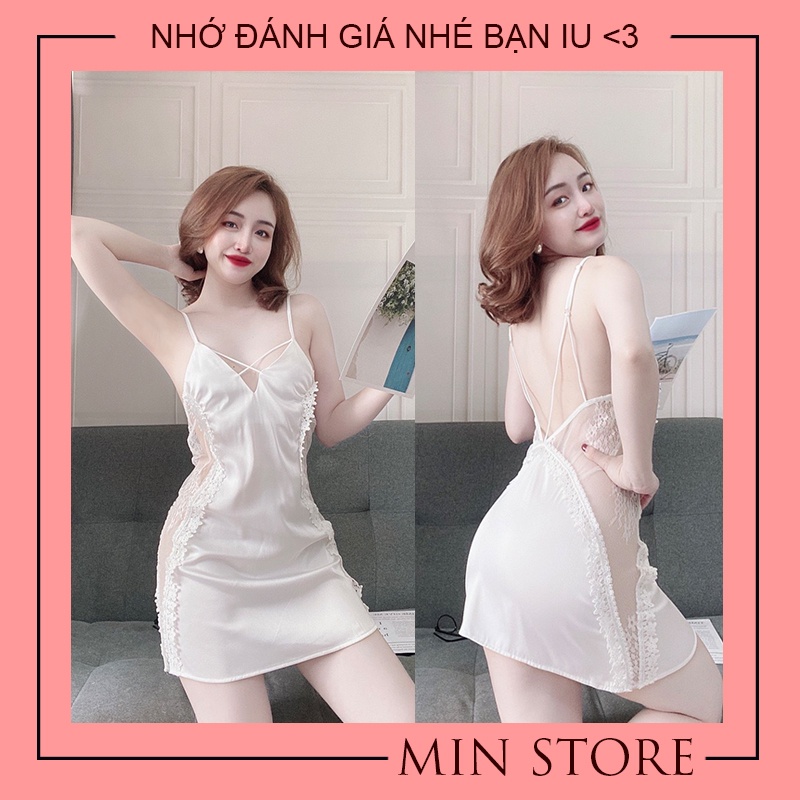 Váy ngủ sexy cao cấp gợi cảm 2 dây lụa satin MIN SHOP VN101