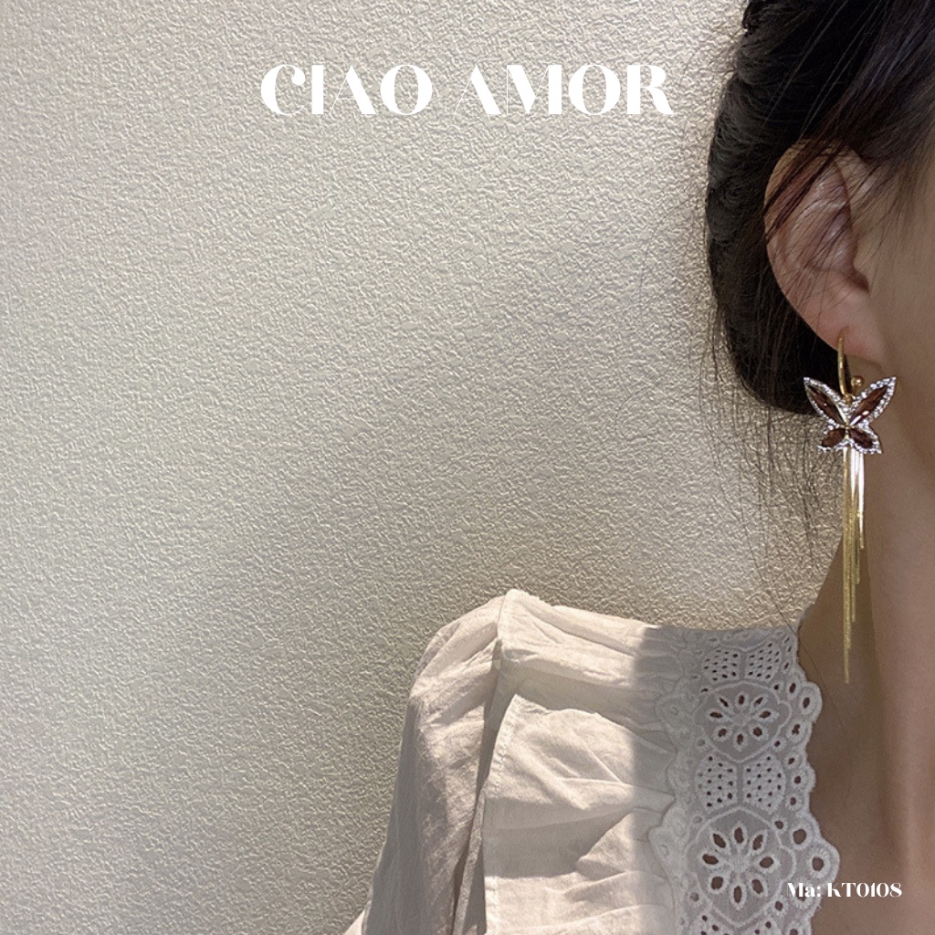 Khuyên tai nữ, bông tay dài cánh đỏ cam Trang sức Ciao Amor - KT0108
