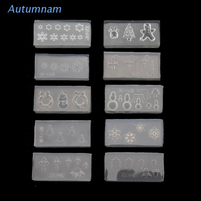 [Hàng mới về] Set 10 khuôn silicone làm phụ kiện trang trí móng họa tiết giáng sinh