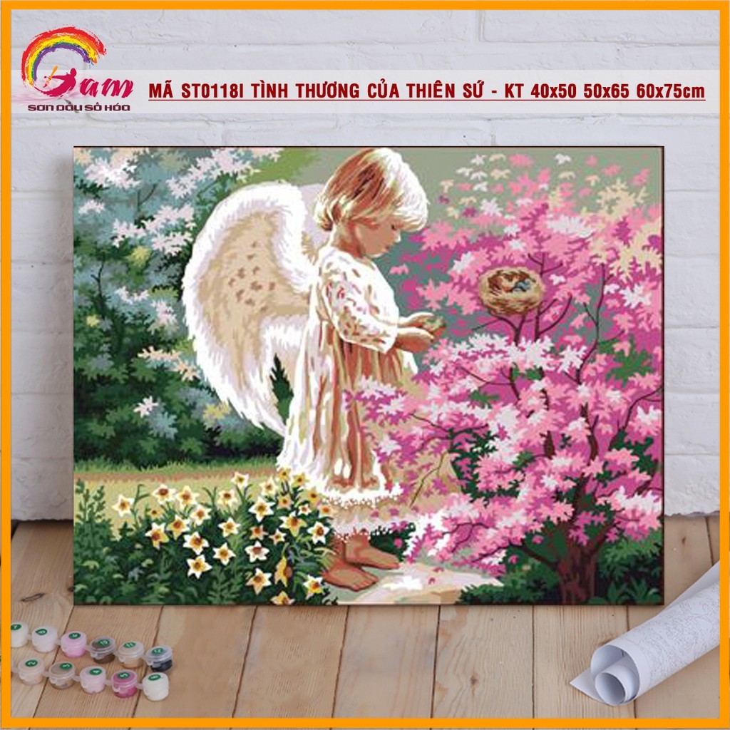 Tranh sơn dầu số hóa tự tô màu theo số Xưởng Tranh G-Art - Tranh thiên thần tình thương của thiên sứ mã ST0118I