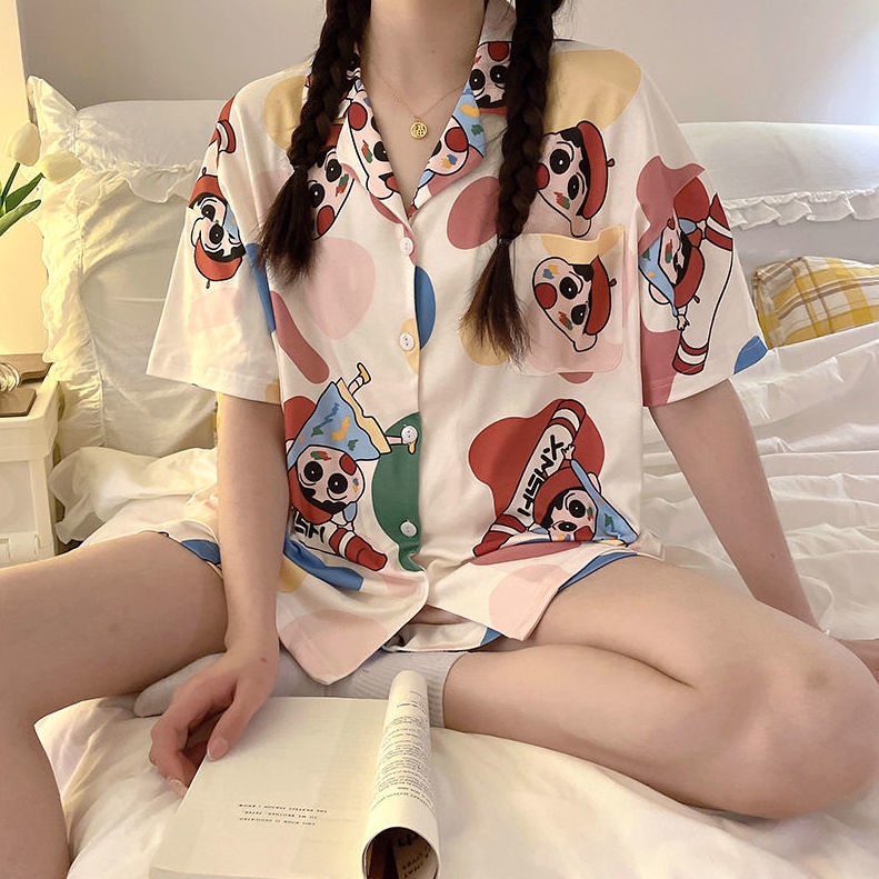 Bộ Đồ Ngủ Ngắn Tay Họa Tiết Hoạt Hình Thời Trang Mùa Hè Cho Nữ