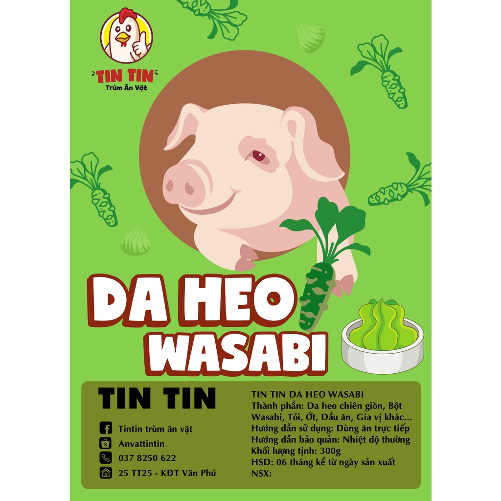 Da heo wasabi TinTin hũ pet150g, da heo giòn, gia vị đậm đà, đồ ăn vặt 3 miền, vừa ngon vừa rẻ | BigBuy360 - bigbuy360.vn