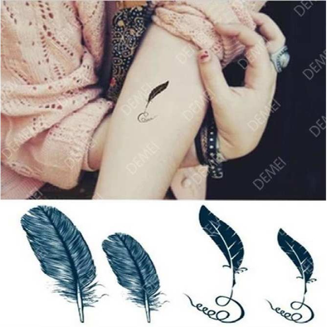 Hình xăm lông vũ c09 (có ảnh gốc). Xăm dán tatoo mini tạm thời, size &lt;10x6cm