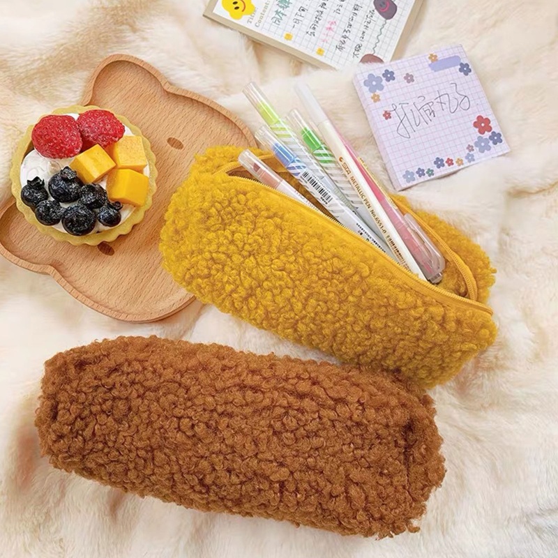 Túi Đựng Bút Bằng Len Lông Cừu Có Khóa Kéo Đa Năng Phong Cách Hàn Quốc Cho Tuổi Teen / Văn Phòng / Học Sinh