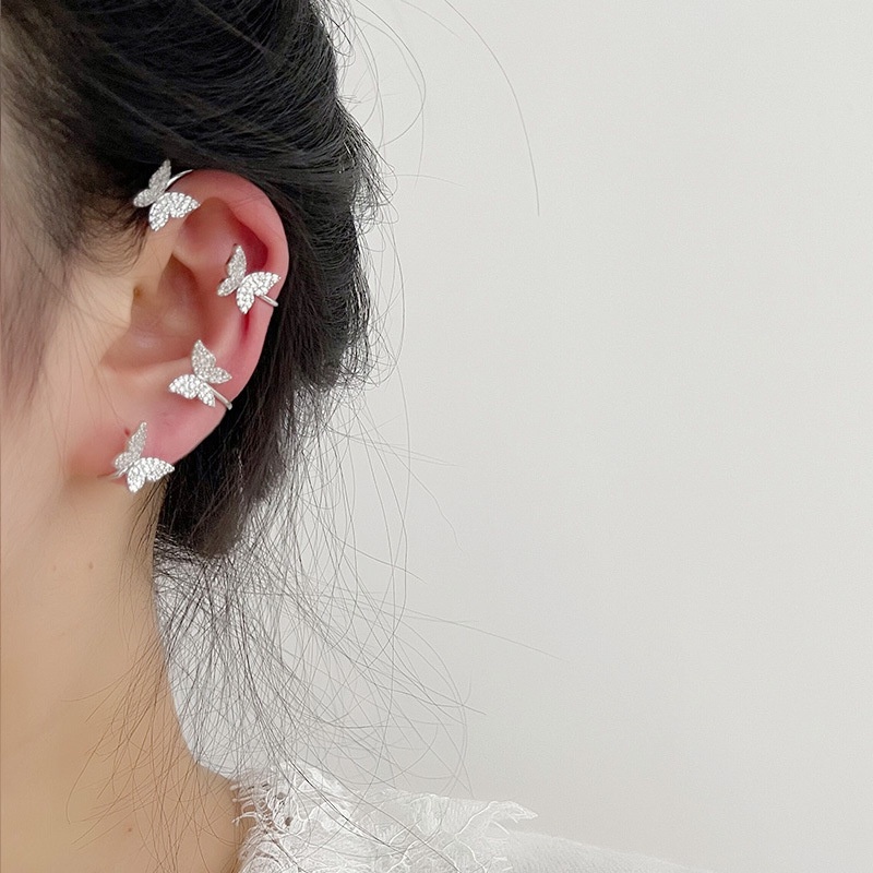 Bông Tai Dạng Móc Hình Bướm Có Đính Đá Đơn Giản 1 Cái Cho Nữ