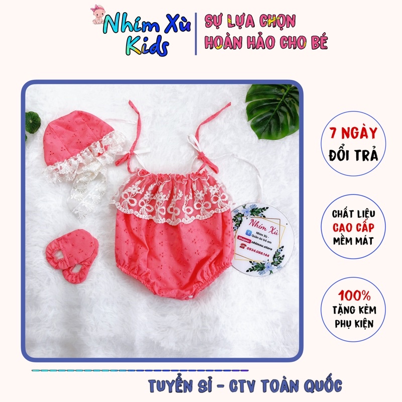 Body Ren Thêu Bé Gái Sơ Sinh - 12kg, Bodysuit 2 Dây Bé Gái