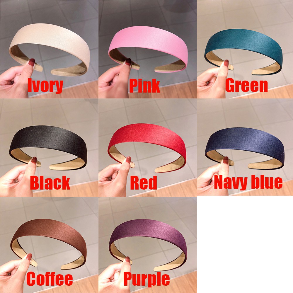 Băng Đô Vải Satin Bản Rộng Màu Trơn Thời Trang Cho Nữ 8 Màu Lựa Chọn