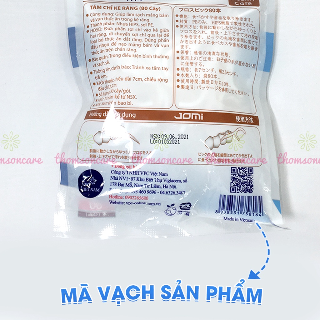 Tăm chỉ nha khoa Jomi từ Nhật Bản - tăm chỉ xỉa răng, ngừa hôi miệng - Túi 80 cái
