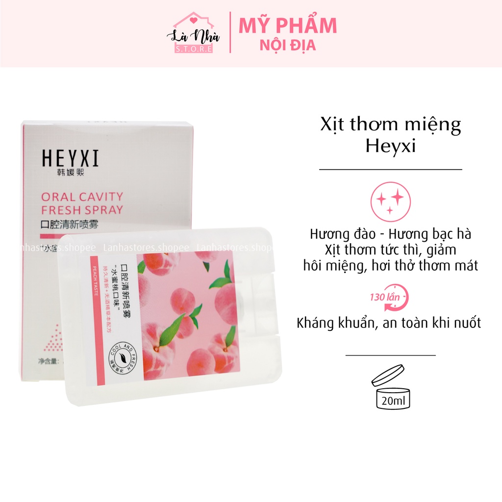 Xịt Thơm Miệng Heyxi Hương Đào - Hương Bạc Hà Thơm Mát, Nước Hoa khử mùi nước thơm miệng