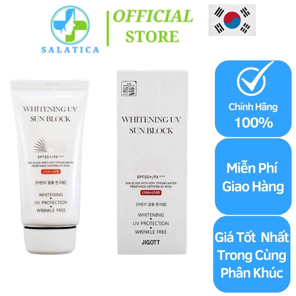 Kem chống nắng JIGOTT Hàn Quốc dưỡng trắng whitening UV sun block SPF50+/PA+++ 70ml an toàn cho mọi loại da