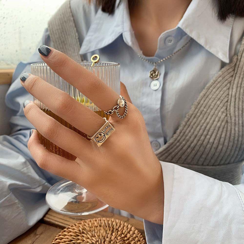 Nhẫn Mặt Cười SOMEDAYZL|Vòng Tay May Mắn Nhiều Màu Sắc Cho Cặp Đôi|Nhẫn Hở Điều Chỉnh Được Màu Sắc Thời Trang