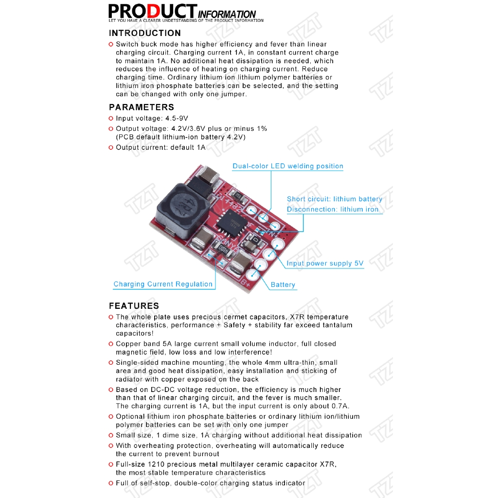 Mô Đun Sạc Pin Lithium Tp5000 Dc 4.5v-9v 4.2v / 3.6v 1a