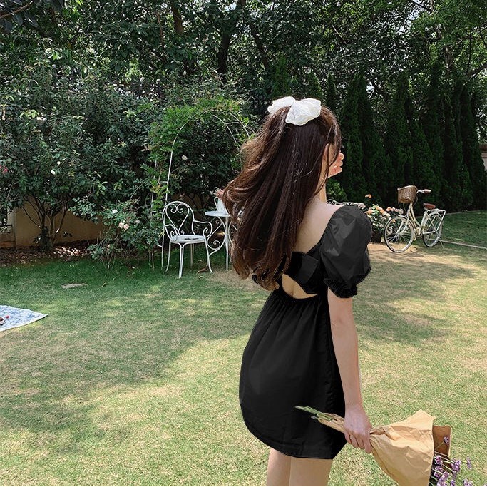 Váy nữ đầm nữ váy tiểu thư đầm tiểu thư thắt nơ lưng tay phồng chiết eo dáng xòe V01T | BigBuy360 - bigbuy360.vn