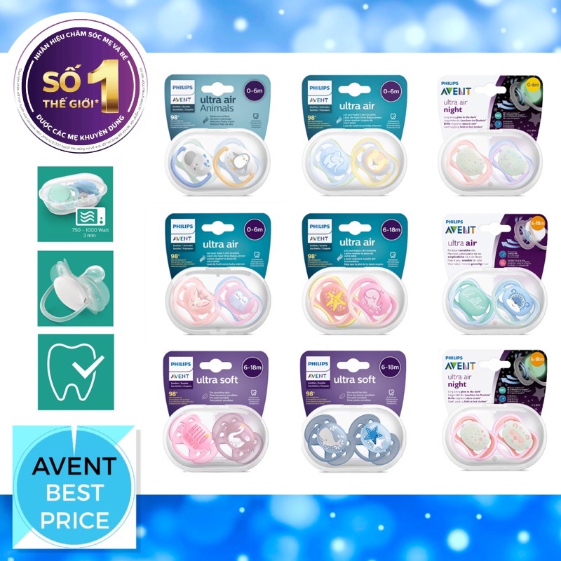 Núm ty giả Philips Avent chỉnh nha thông khí đóng gói nguyên hộp dành cho bé