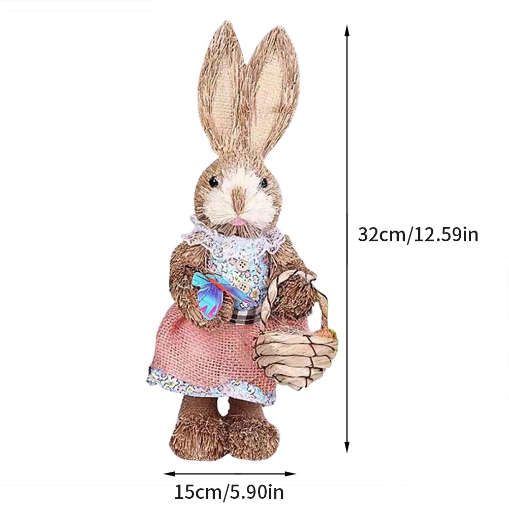 Bộ 1 Đồ trang trí Thỏ Phục Sinh Bằng Rơm Trang Trí Nhà Cửa / Sân Vườn