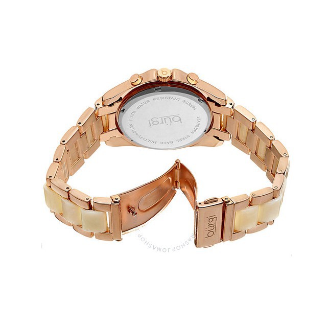 Đồng hồ nữ BURGI Multi-Function Silver-tone Dial Rose Gold-tone and Horn Resin Ladies Watch