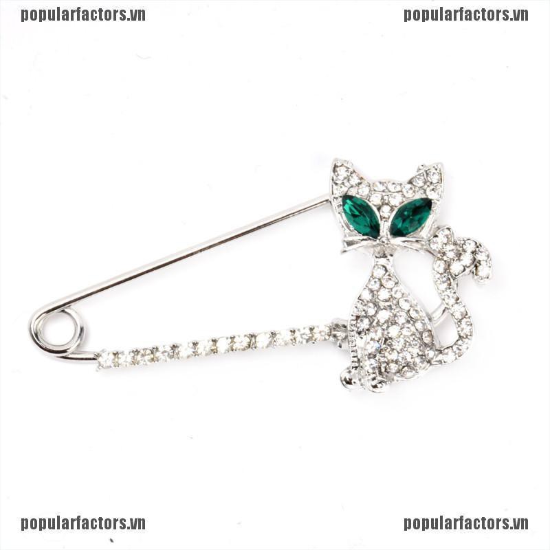 Huy hiệu cài áo hình mèo đính đá thời trang