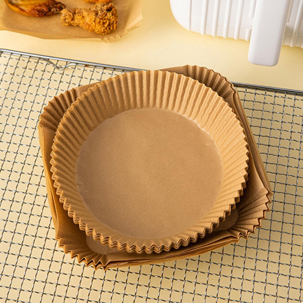 【VARSTR】100/50PCS Set Air Fryer Liner Paper Tray Square White Brown Non-Stick Pan Parchment Baking Paper Liner
