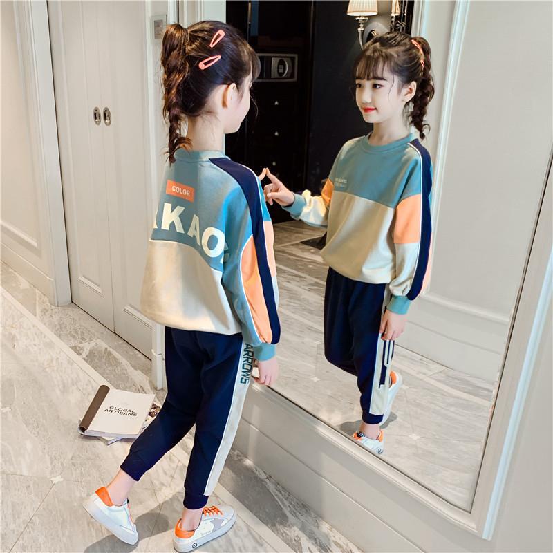 Bộ Đồ 2 Món Áo Thun Cotton Tay Dài Cổ Tròn + Quần Dài Thời Trang Cho Bé Gái 3-13 Tuổi