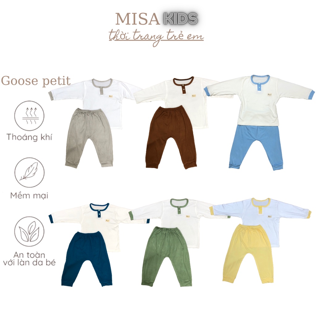 [Goose auth] Đồ bộ dài tay cho bé trai bé gái Goosekids petit, bộ dài ngủ nằm điều hòa thun lạnh mềm mịn thấm hút tốt