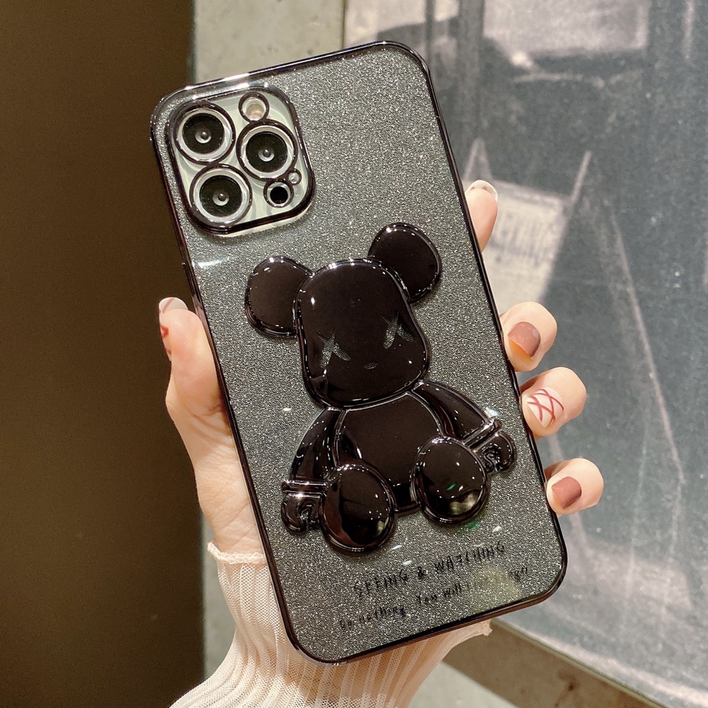 Ốp Điện Thoại Mềm Họa Tiết Gấu 6D Lấp Lánh Cho iPhone 11 12 13 Pro MAX XR XS MAX 7+ 8Plus XX