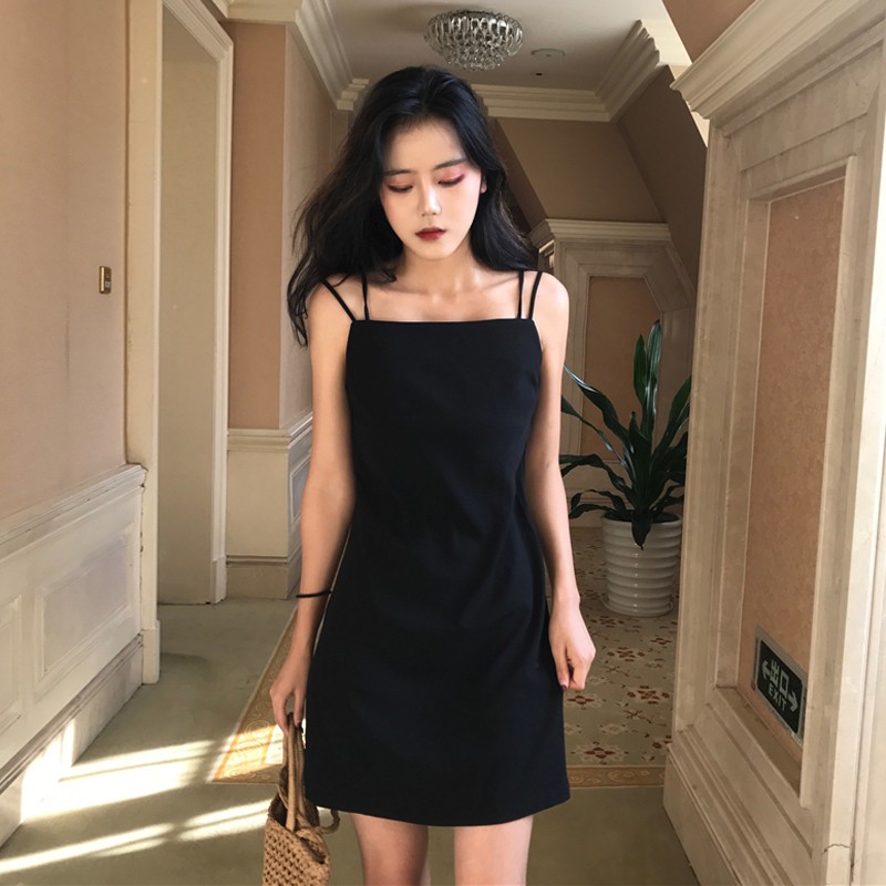 Đầm Dây Nữ Màu Đen Phong Cách Quyến Rũ